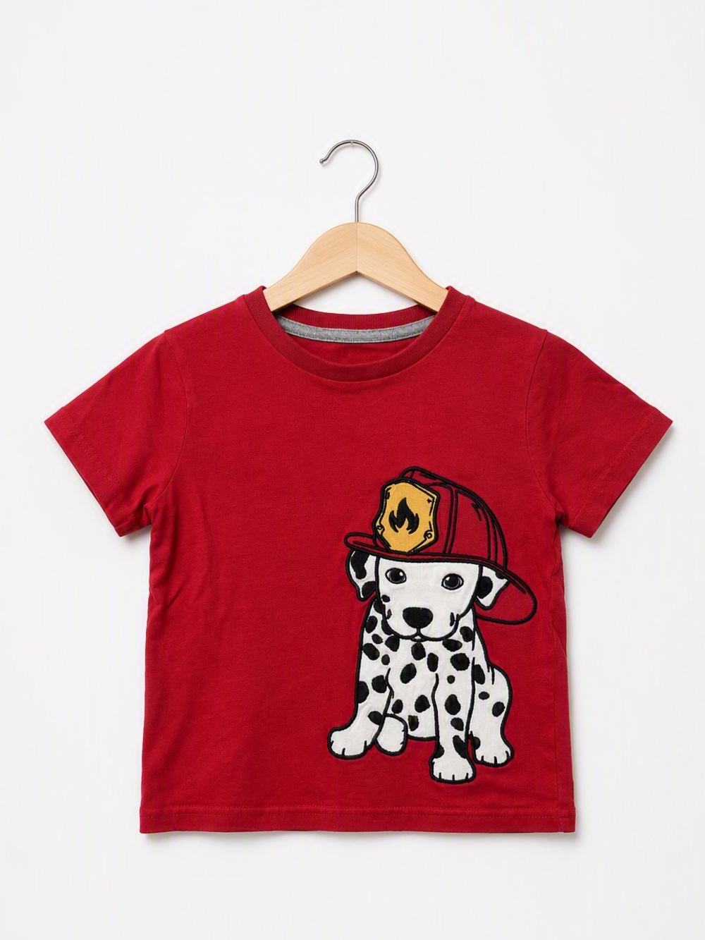 Gymboree 100% Cotton Vibrant Red Short T-Shirt 4T Years Firefighter Dalmation